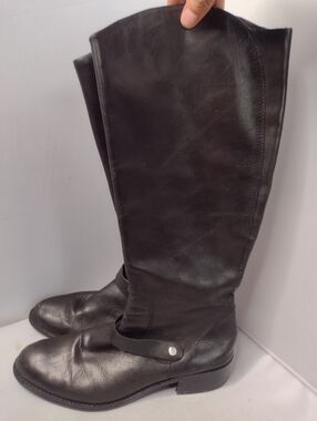 Via Spiga Women's Riding Boots 9 Black Leather Side Zip Equestrian A7